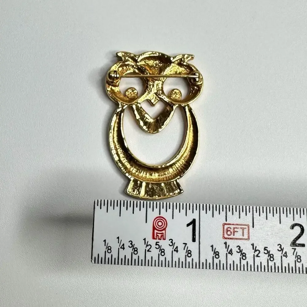Vintage Gold Tone Owl Brooch Retro Owl Pin Elegant Owl Jewelry